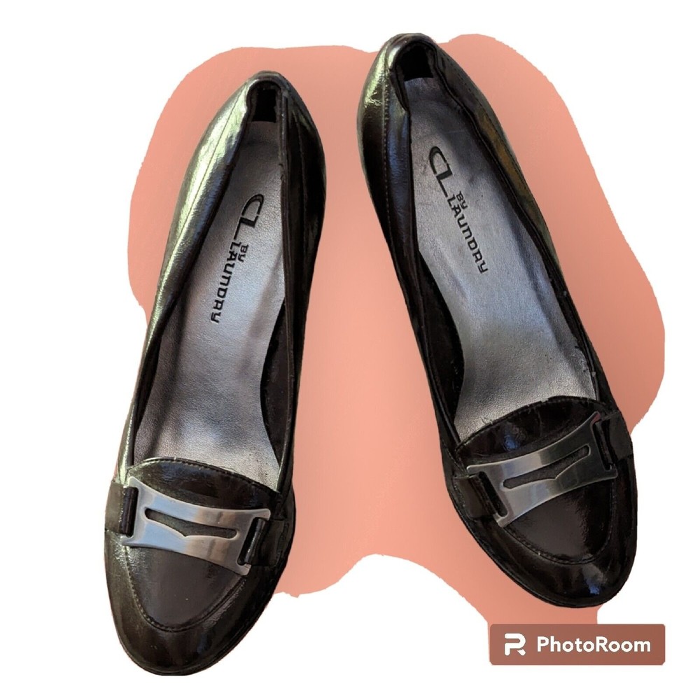 CL By Laundry Womens Blue Ribbon Brown Heel Shoes 6.5M Stacks Faux Leather Pumps